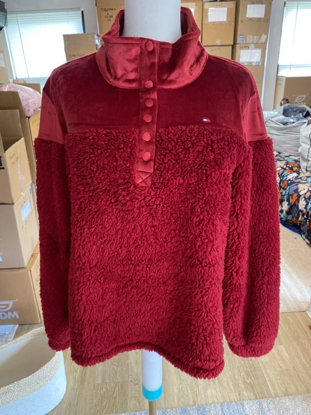 NEW Tommy Hilfiger Sherpa Velour Lounge Set Red Size M